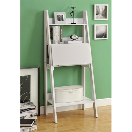 Monarch Specialties White 61 in. Ladder Bookcase With A Drop-Down Desk MO338835